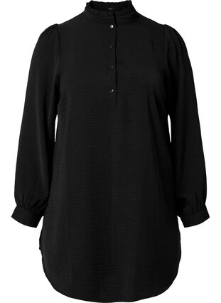 Long-sleeved tunica with ruffle collar, Black, Packshot image number 0