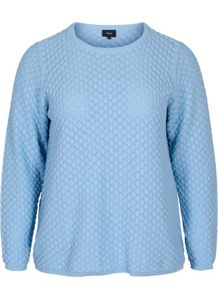 Patterned knitted blouse in organic cotton, Chambray Blue, Packshot image number 0