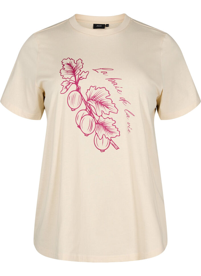 Cotton T-shirt with print, Beige, Packshot image number 0