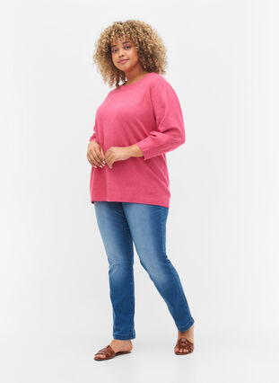 Mottled knitted top with 3/4-length sleeves, Fandango Pink, Model image number 2
