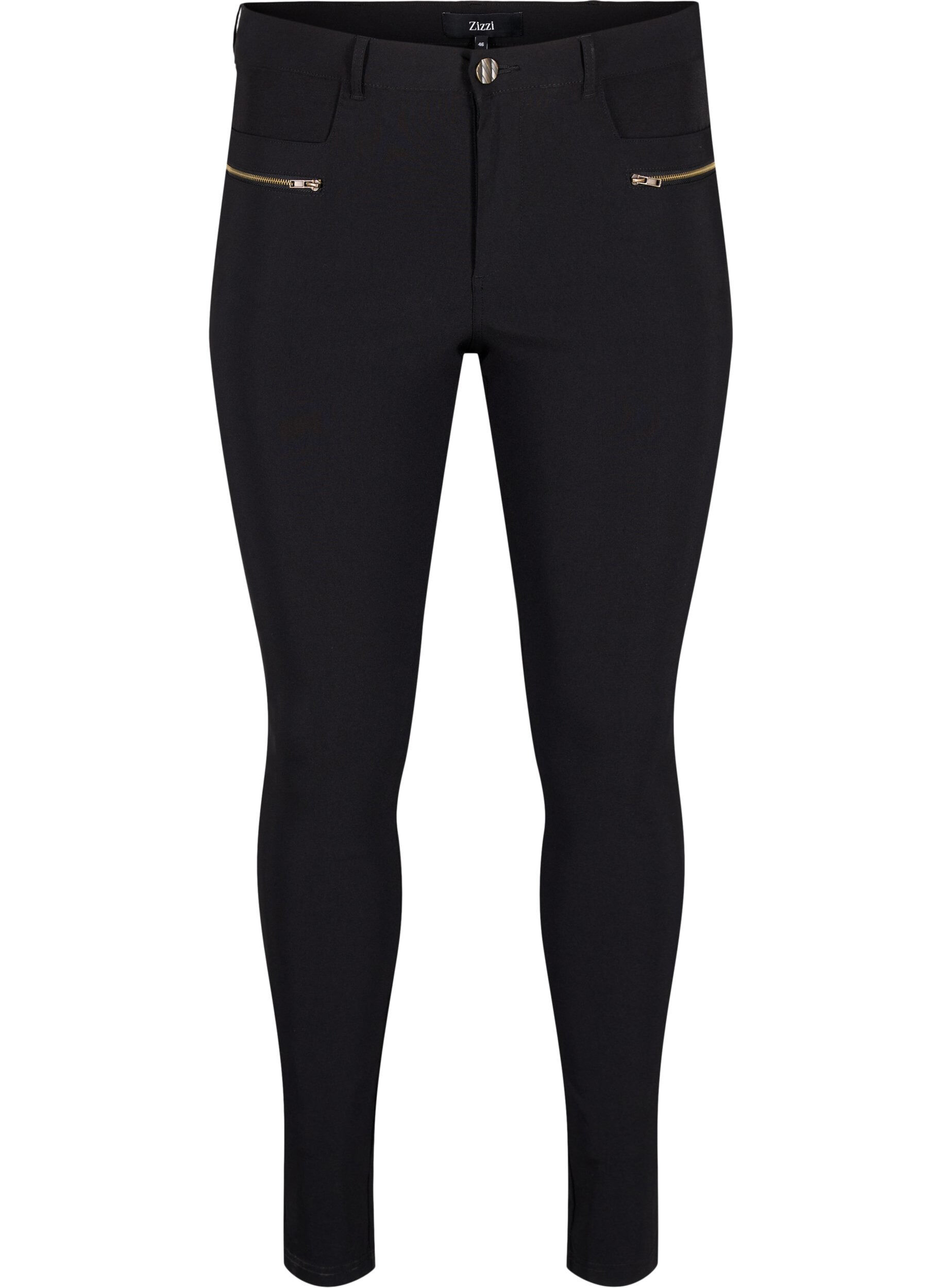 Zizzifashion Close-fitting trousers with zipper details, Black, Packshot image number 0