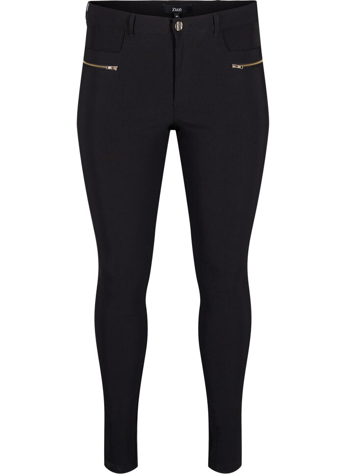 Close-fitting trousers with zipper details, Black, Packshot image number 0