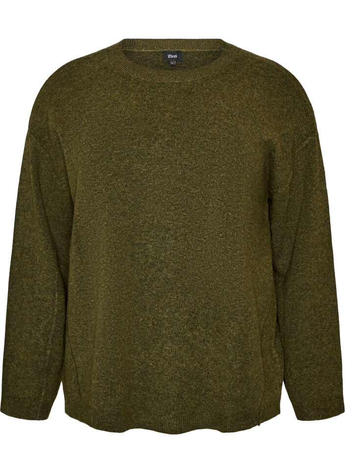 Loose knit sweater with prominent seams, Green, Packshot image number 0