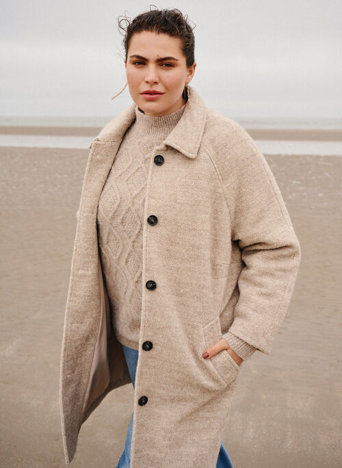 Plaid bouclé coat with buttons, Simply Taupe, Image