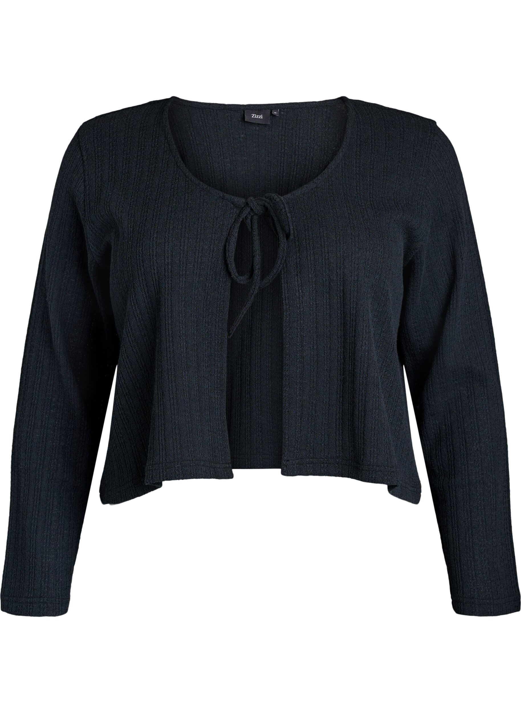 Zizzifashion Jersey cardigan with texture and tie front, Black, Packshot image number 0
