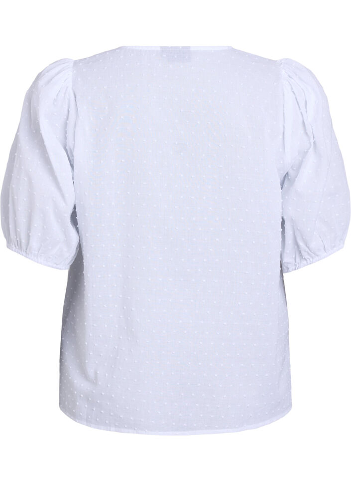 Shirt blouse with tie string and dotted texture, White, Packshot image number 1