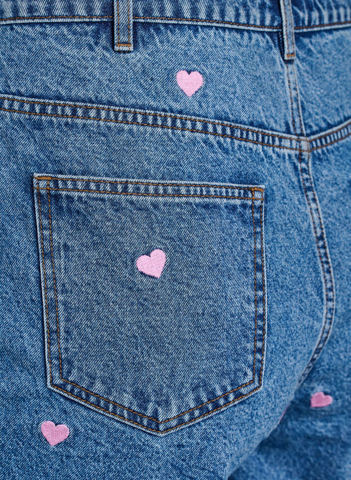 High-waist denim shorts with embroidered hearts, Light Blue, Packshot image number 3