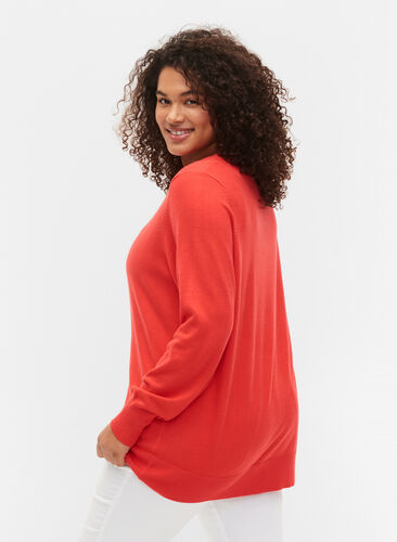 Viscose knitted top with v-neckline, Hibiscus, Model image number 1