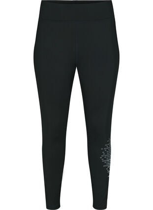 Training tights with reflective print, Black w. Reflex, Packshot image number 0