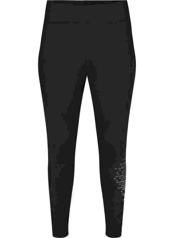 Training tights with reflective print, Black w. Reflex, Packshot