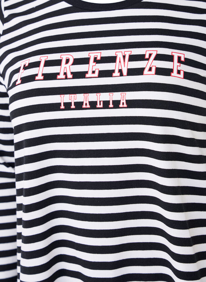 Striped blouse with motif, White w.Black Stripe, Packshot image number 2