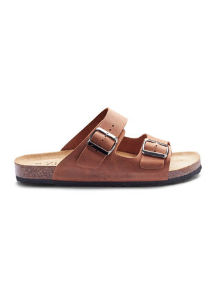Leather sandals with wide fit, Cognac, Packshot image number 0