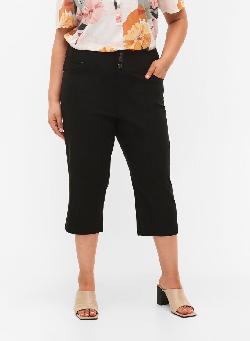 Tight-fitting high-waisted capri trousers - Black - Sz. 42-60