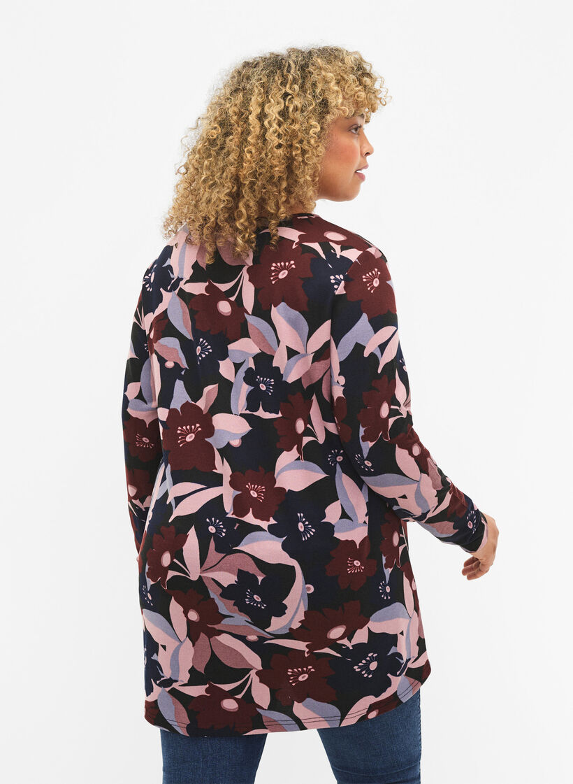 Floral Blouse with long sleeves, Black Rose Flower, Model image number 1