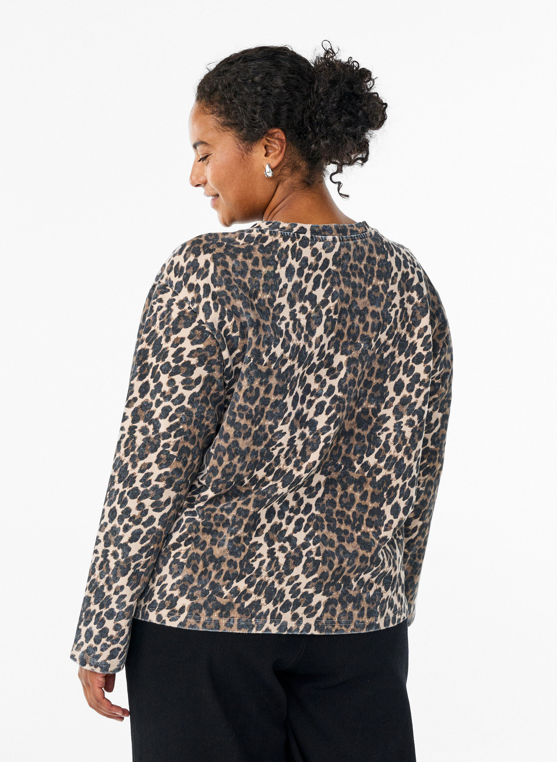 Zizzifashion Washed sweatshirt with leopard print, Brown, Model image number 2