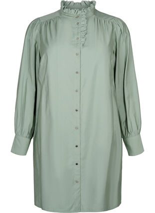 Viscose shirt dress with ruffles, Green Bay, Packshot image number 0