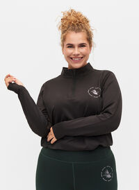 High neck exercise top with zip, Black, Model