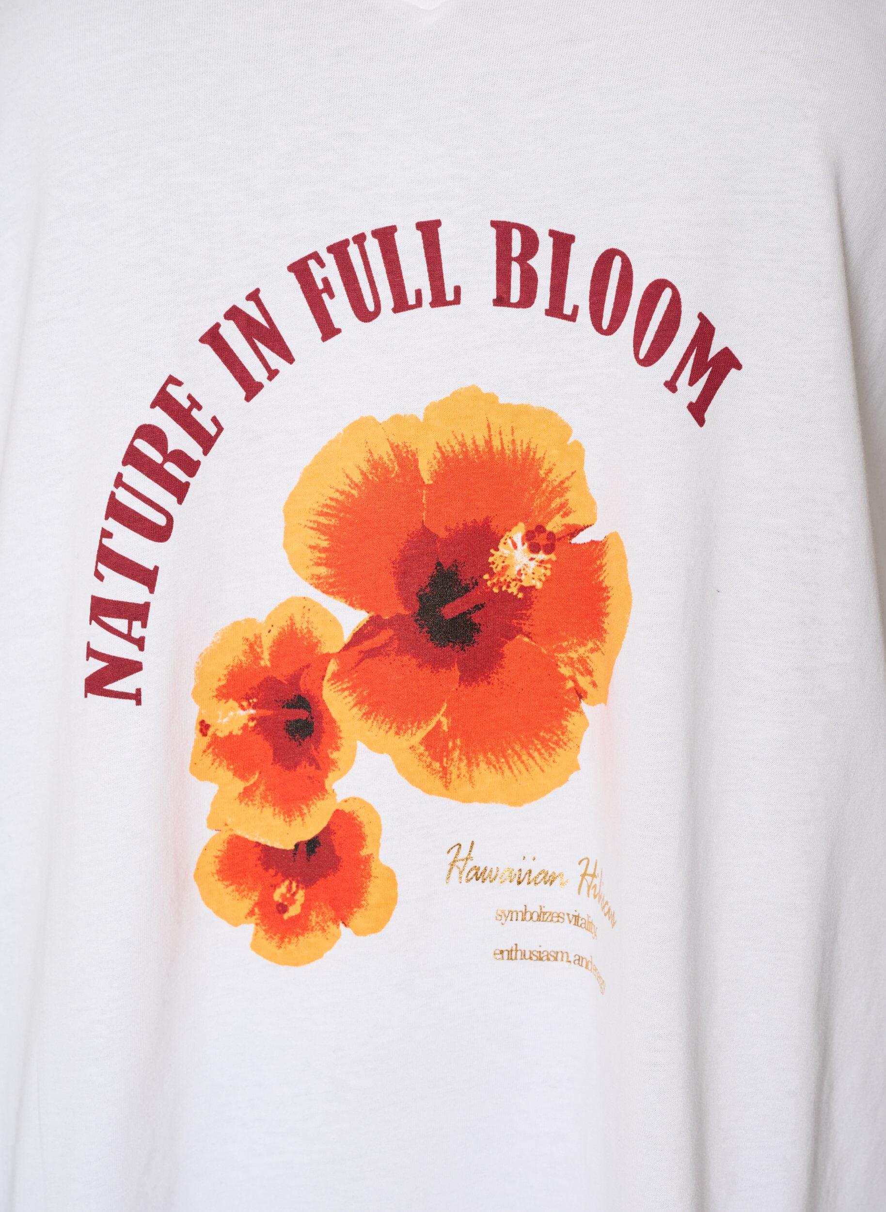 ZizzifashionCotton T-shirt with front print and V-neck, White, Packshot image number 2
