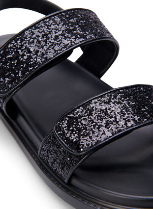Wide fit glitter sandal with Velcro closure, Black Glitter, Packshot image number 3