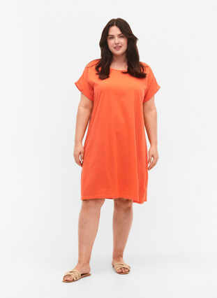 2-pack cotton dress with short sleeves, Living Coral / Black, Model image number 2