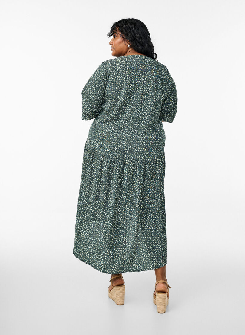A-line midi dress with short sleeves, Green, Model image number 2