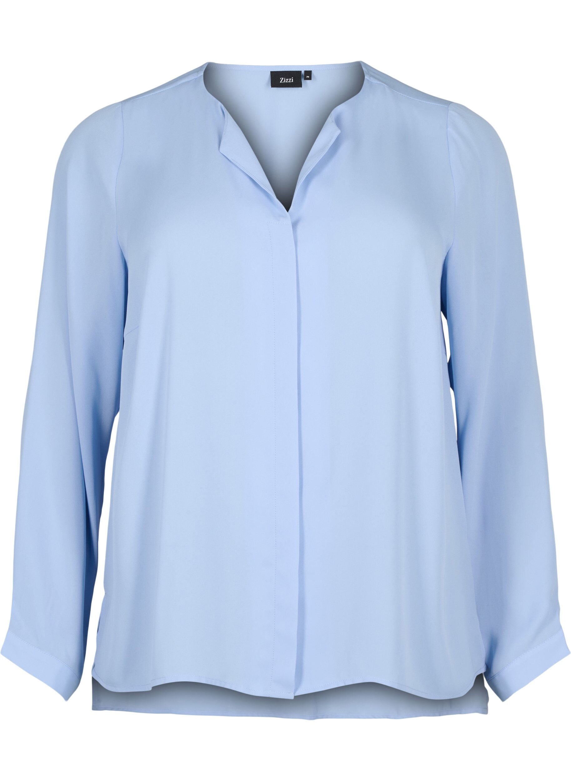 Zizzifashion Solid colour shirt with v-neck, Serenity, Packshot image number 0