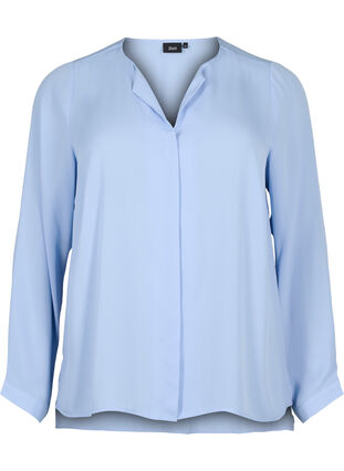 Solid colour shirt with v-neck, Serenity, Packshot image number 0