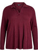 Jersey blouse with collar and cable pattern, Dark Bordeaux, Packshot image number 0