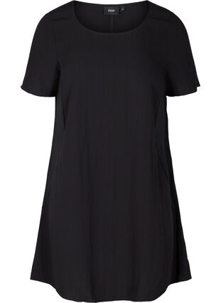 Short-sleeved viscose dress with pockets, Black, Packshot image number 0
