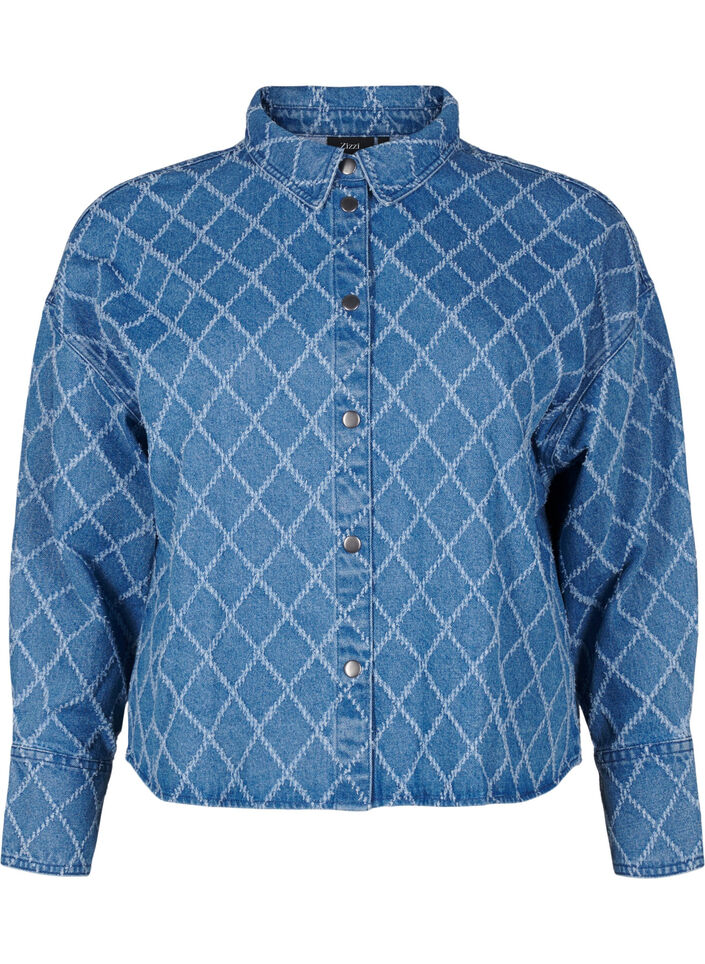 Denim shirt with destroy pattern, Blue Denim, Packshot image number 0