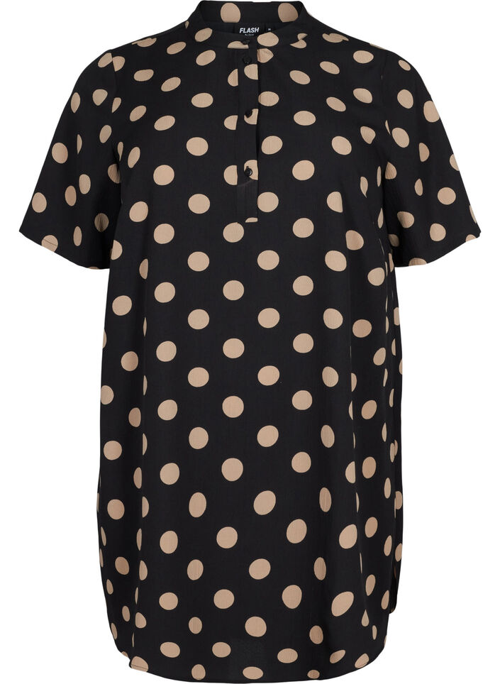 FLASH - Floral tunic with short sleeves, Black Brown Dot, Packshot image number 0