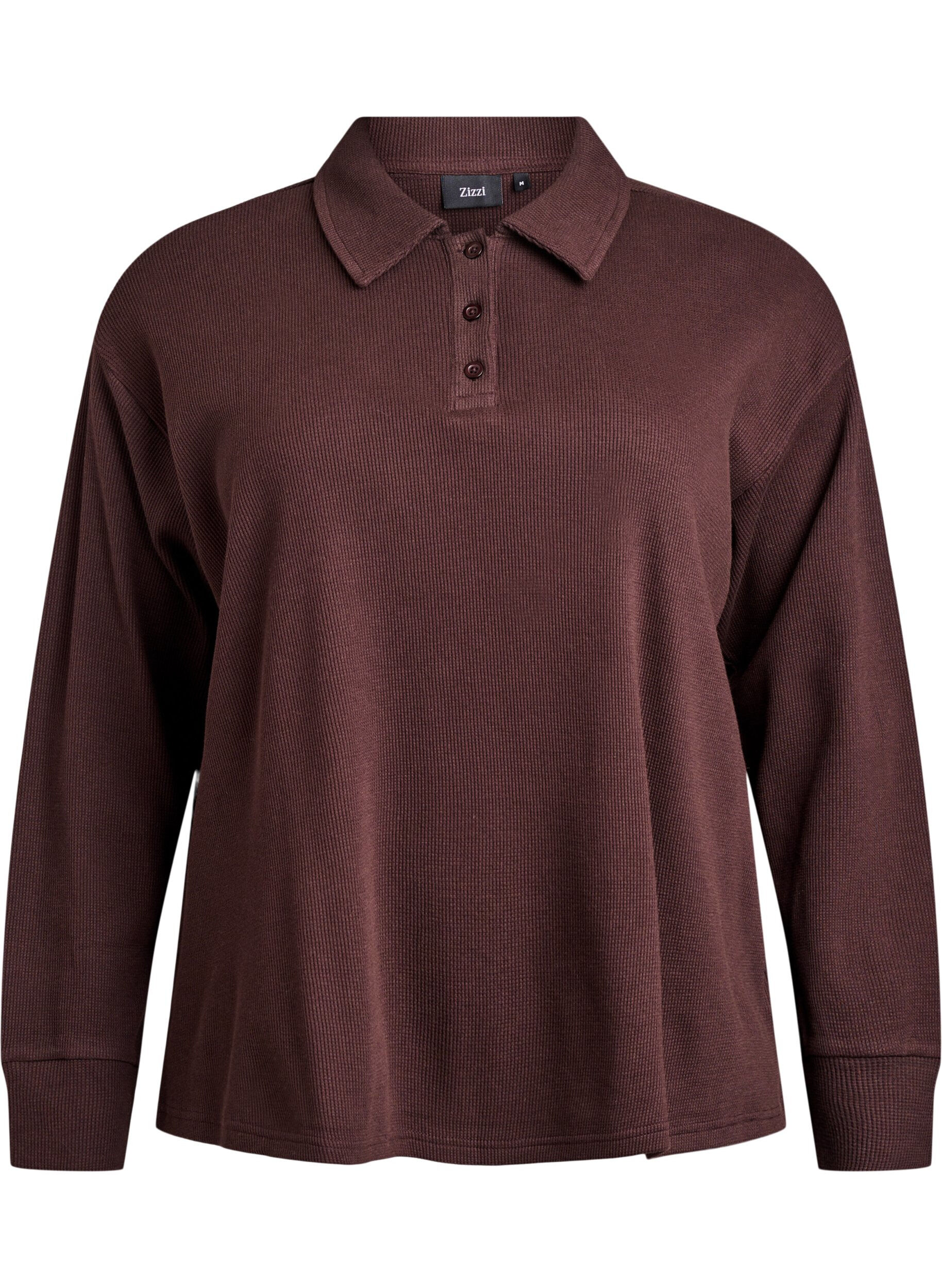 Ribbed jersey polo shirt with long sleeves