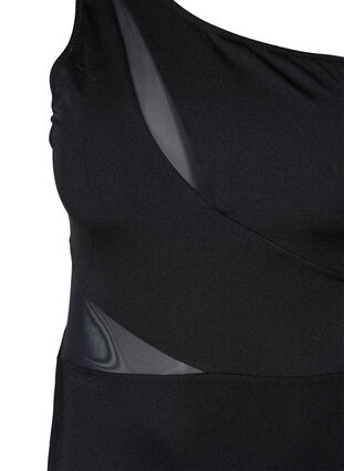 One-shoulder swimsuit with mesh, Black, Packshot image number 2
