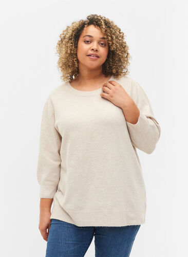 Mottled knitted top with 3/4-length sleeves, Pumice Stone Mel., Model image number 0