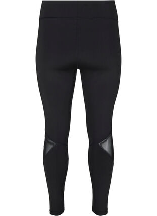 Cropped exercise leggings with mesh, Black, Packshot image number 1