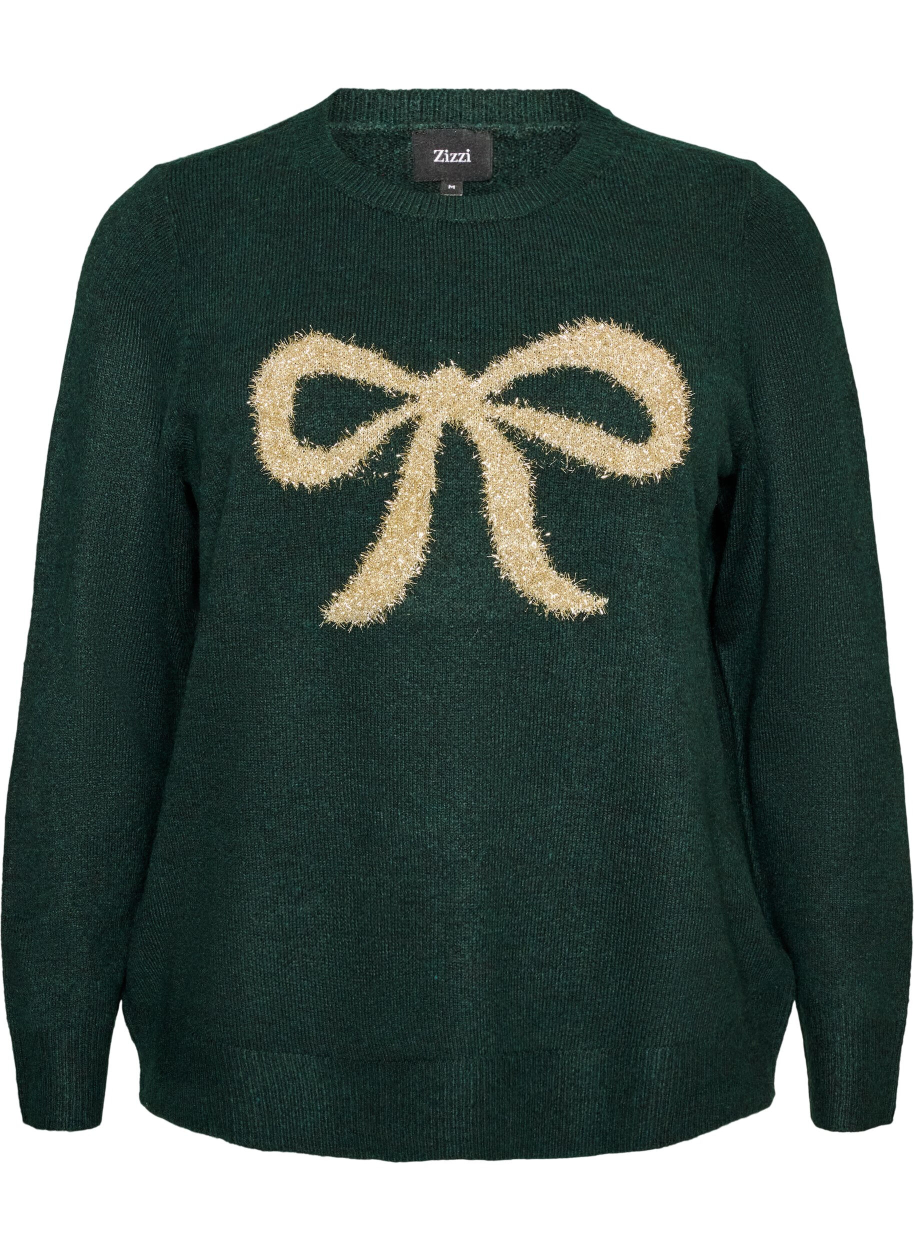 ZizzifashionKnitted blouse with glitter bow, Green, Packshot image number 0