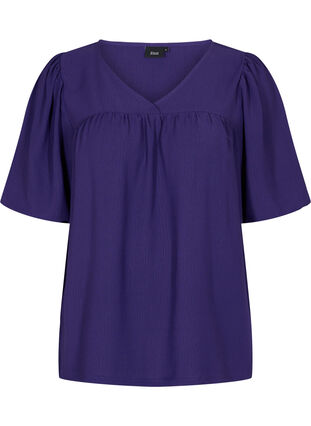 Short-sleeved blouse with a V-neck, Parachute Purple, Packshot image number 0