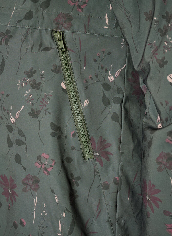 Padded winter jacket with floral print, Green, Packshot image number 3
