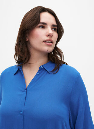 Viscose shirt dress with short sleeves - Blue - Sz. 40-64 - Zizzifashion Viscose shirt dress with short sleeves - Blue - Sz. 40-64 - Zizzifashion