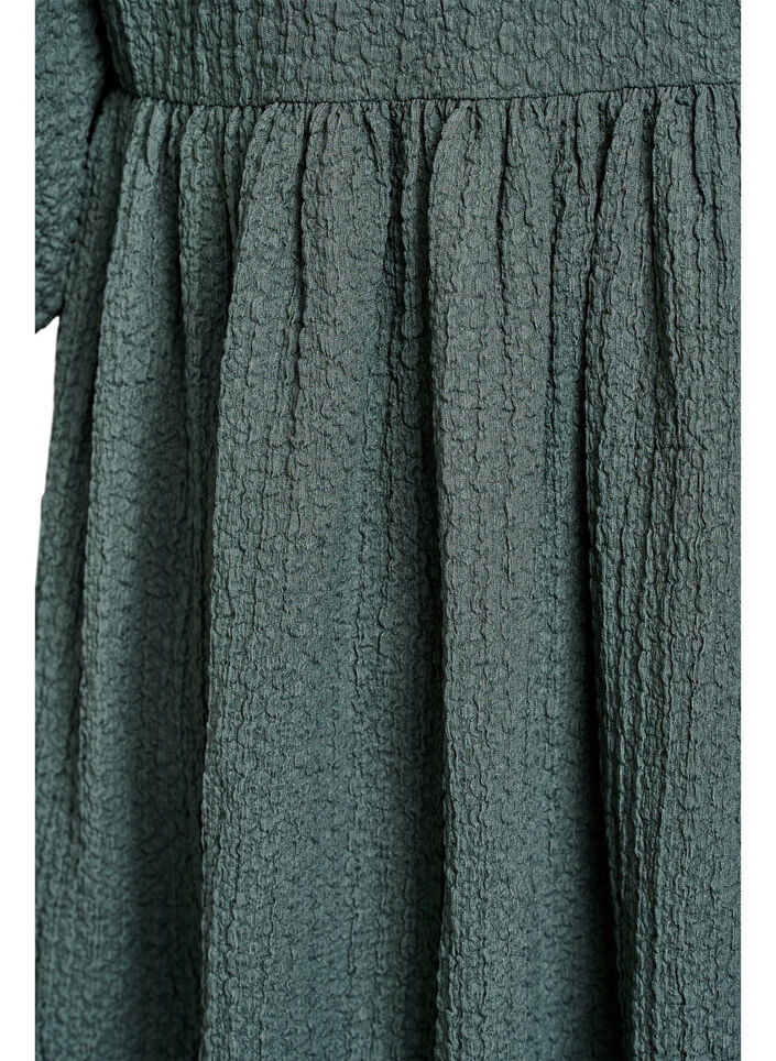 FLASH - Short dress with texture and 3/4 sleeves, Green, Packshot image number 3