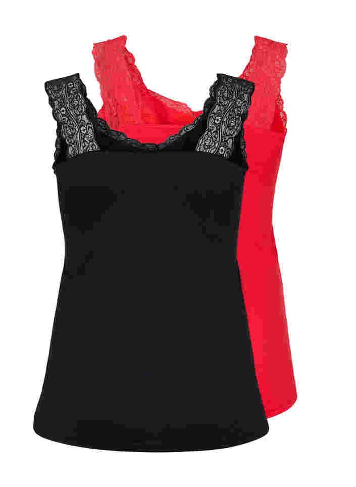 2-pack top with lace, Black/Chinese Red, Packshot image number 1