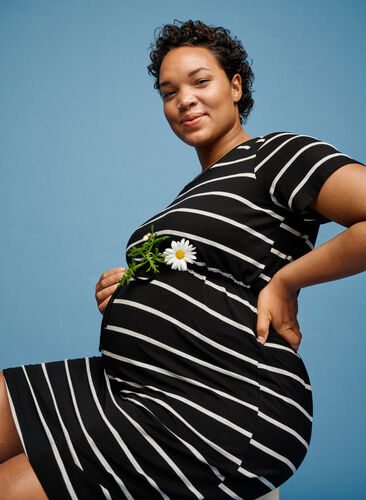 Striped maternity dress in viscose, Black Grey Stripe, Image image number 0