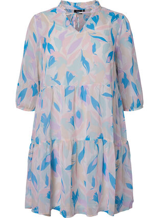 Tunic with floral print and lurex, White/Pastel Leaf, Packshot image number 0