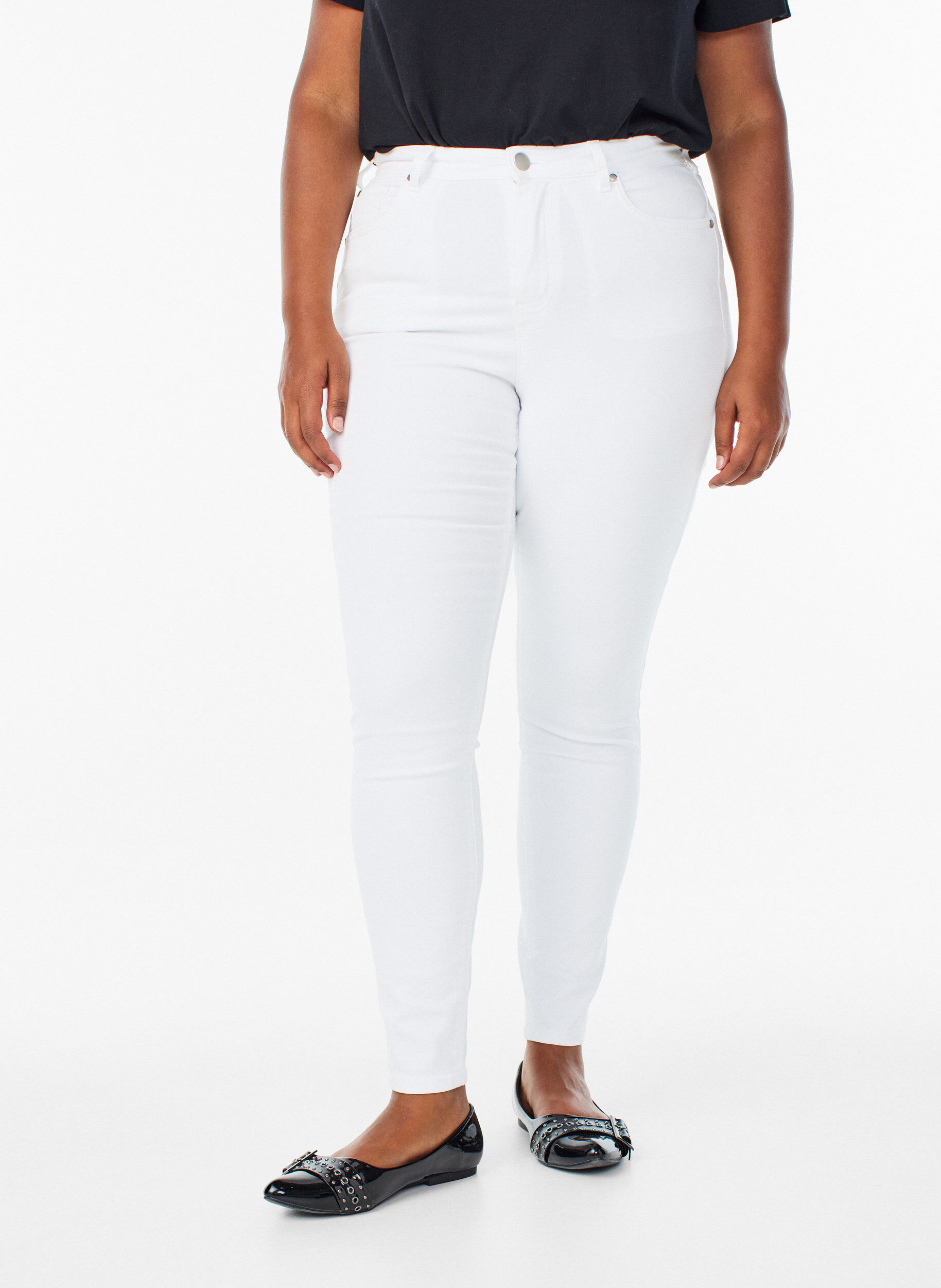 Zizzifashion Amy high-waisted super slim fit jeans, White, Model image number 2