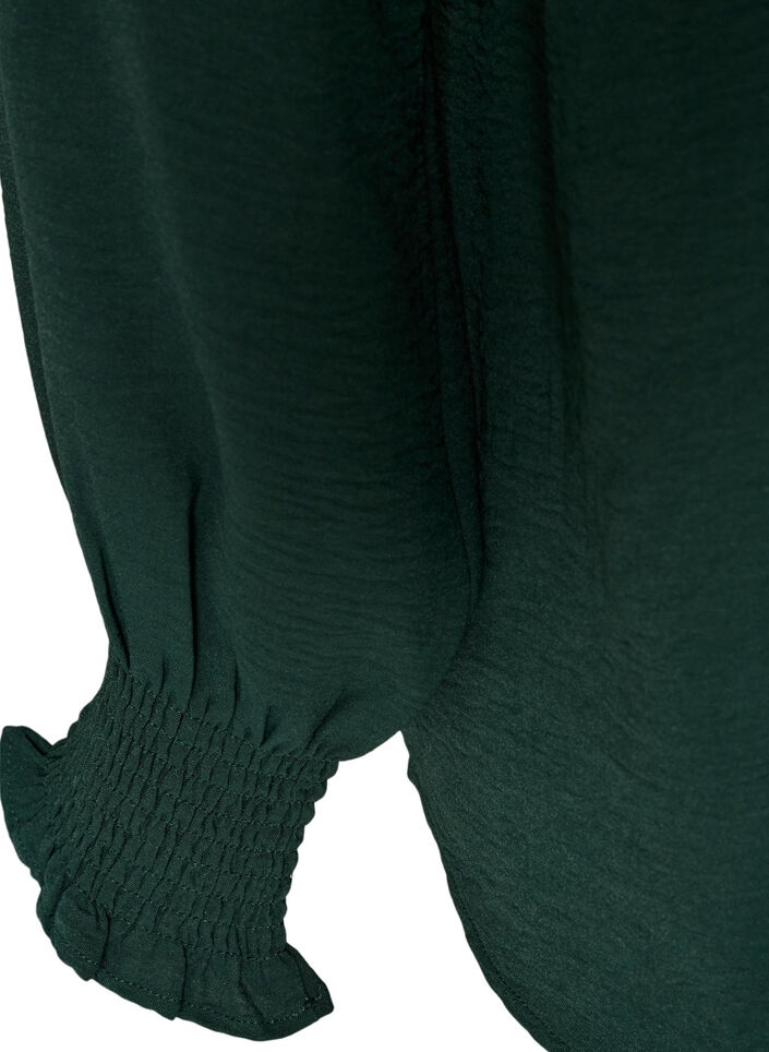 Blouse with smock cuffs and V-neck, Green, Packshot image number 3