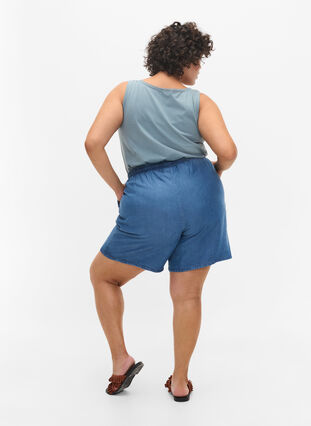 Loose shorts with drawstring and pockets, Blue denim, Model image number 0