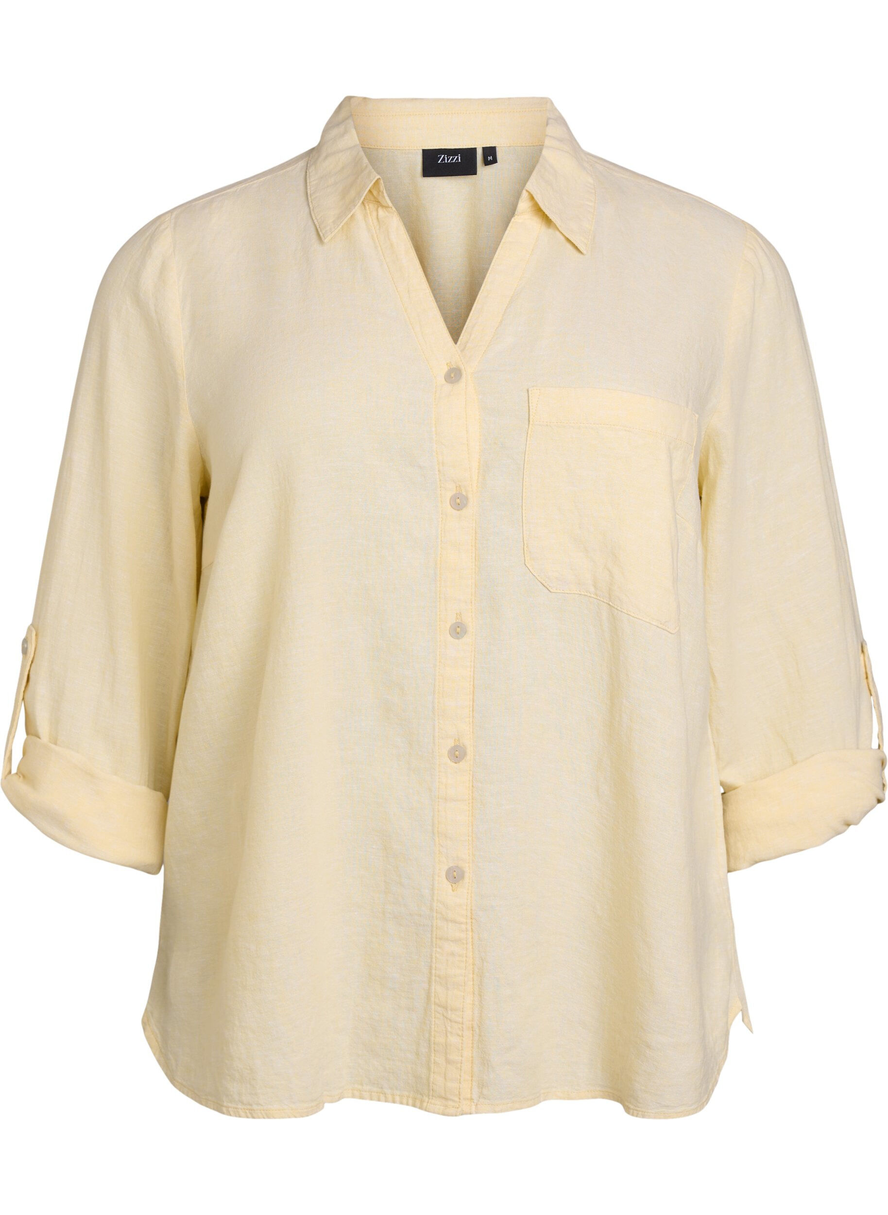 Zizzifashion Shirt in linen and viscose with 3/4 sleeves, Yellow, Packshot image number 0