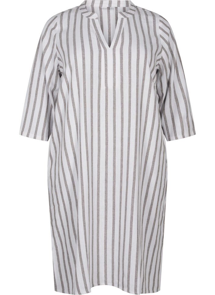 Striped tunic dress in linen-viscose mix, White Stripe, Packshot image number 0