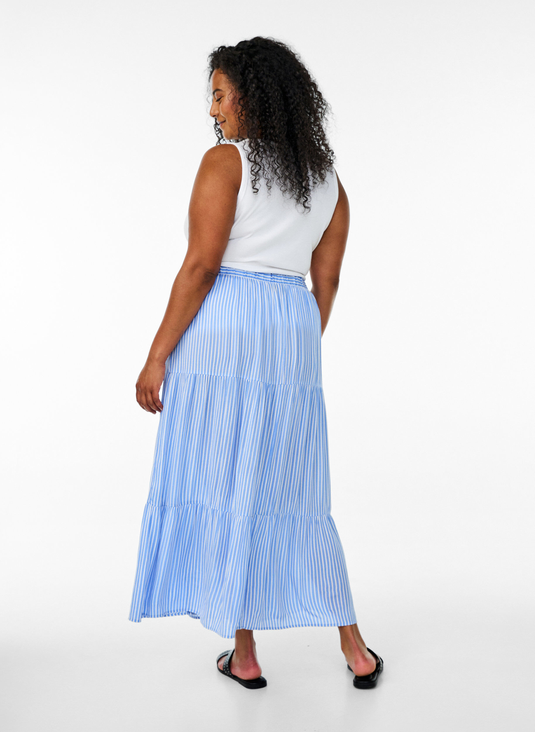 ZizzifashionLong skirt with elasticated waist, Light Blue, Model image number 1