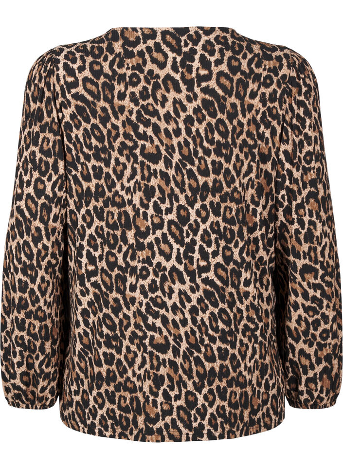 Blouse with long sleeves and leopard print, Brown, Packshot image number 1